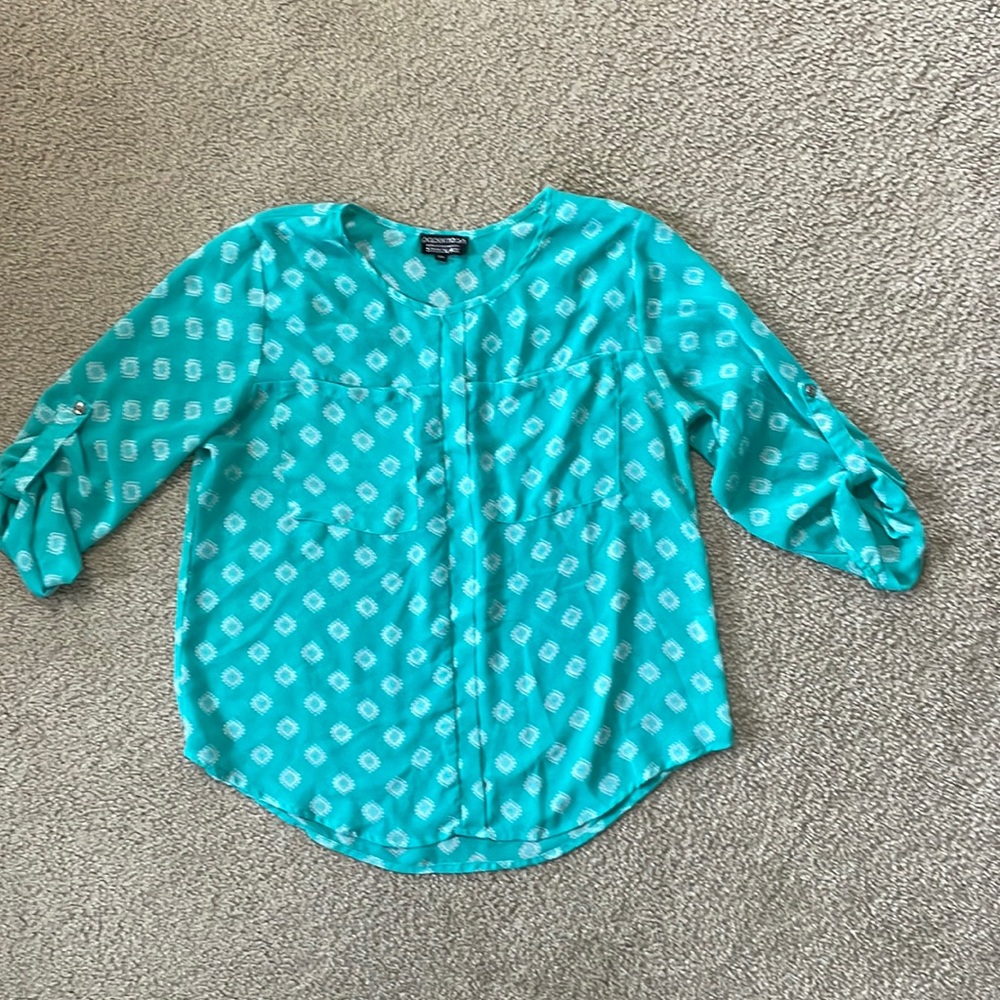 Papermoon for Stitch Fix Green White Sheer Top Sz LP